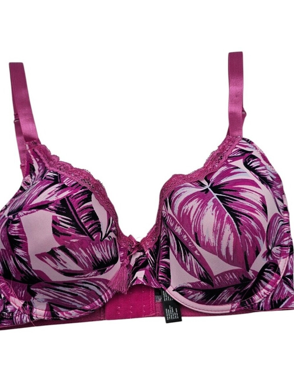 Vintage Y2K XOXO Womens Sz 36D T Shirt Bra Purple Plam Leaf Print